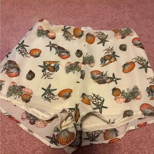 Womens Cream Seashell Print Lounge Shorts